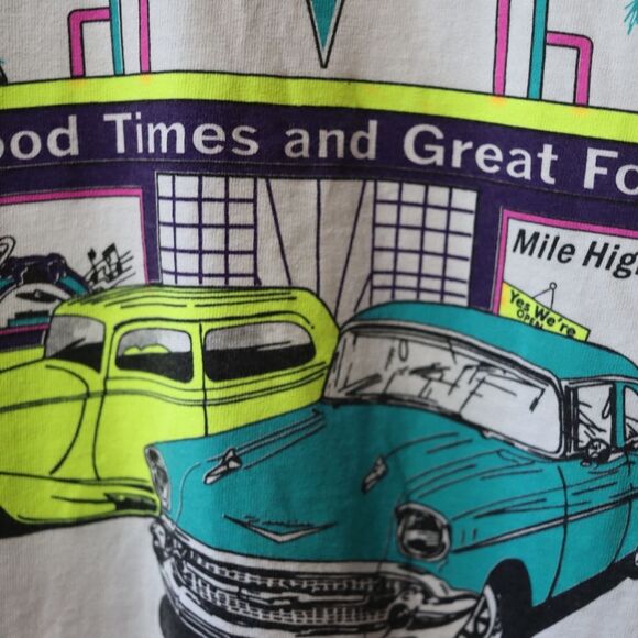Gildan Vintage Mel's Diner White T-shirt Back Graphic Old Classic Cars LG - Picture 6 of 16